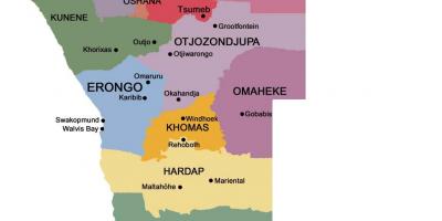 Namibia Map With Regions And Towns Namibian Map With Regions And Towns - Map Of Namibia With Regions And Towns  (Southern Africa - Africa)