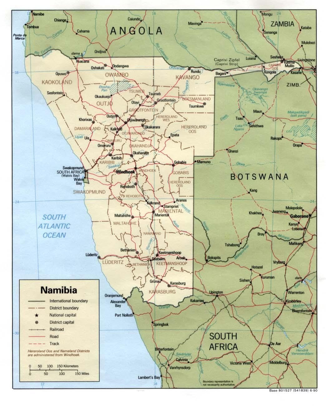 Map of Namibia with towns - Namibian map with all towns (Southern