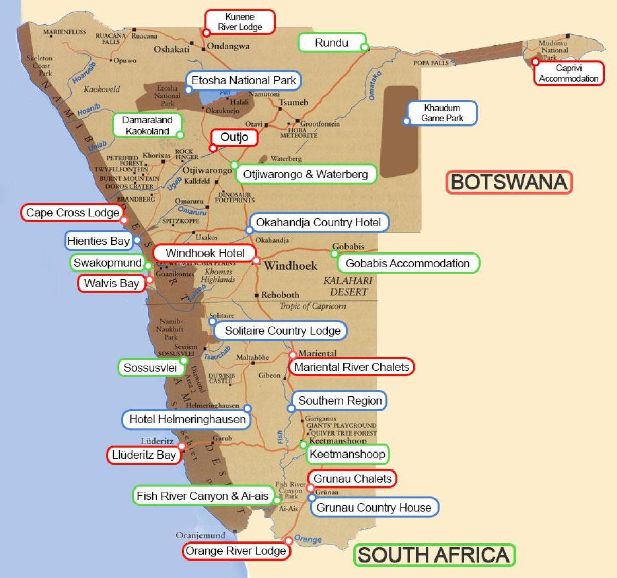Map of Namibia lodges