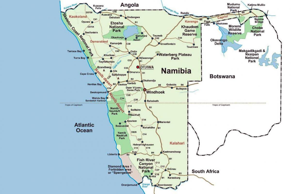 the map of Namibia